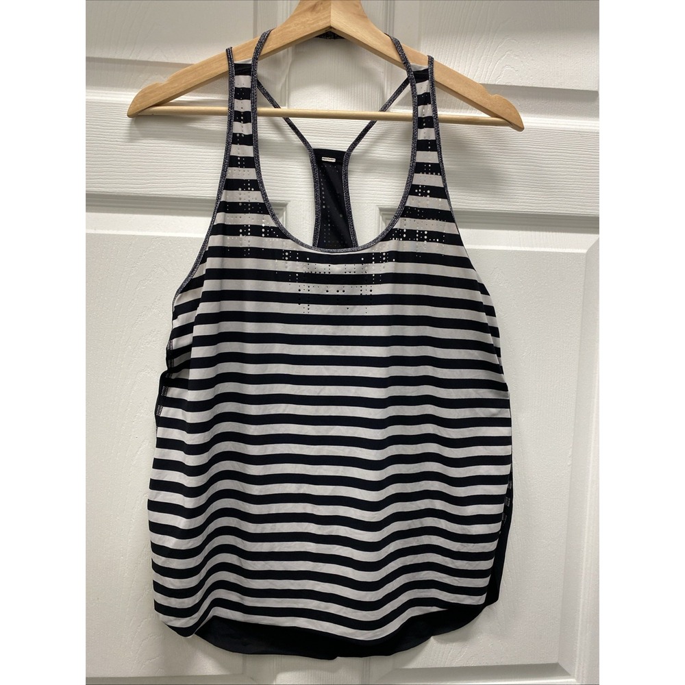 LULULEMON Water Bound Singlet LASER CUT Tank Top WOMENS 8 Apex Stripe Black Dune